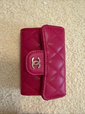 CHANEL Pink Caviar Quilted Leather Key Holder